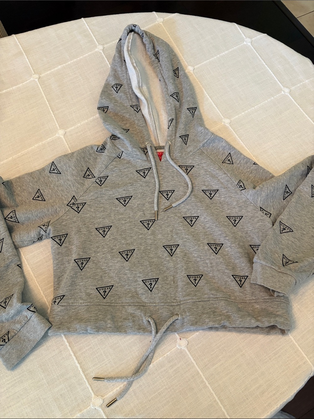 Guess Gray Triangle Logo Cropped Hoodie